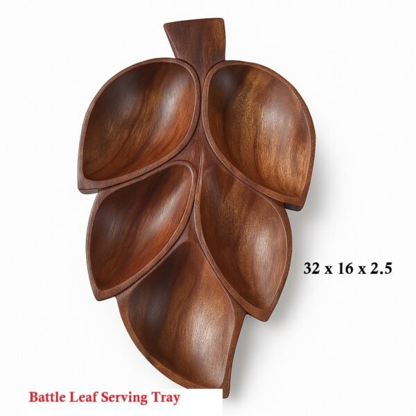 Exclusive Betel Leaf Wooden Serving Tray with Carved Compartments – 550g | 30x14.5x2.5 cm - Image 3