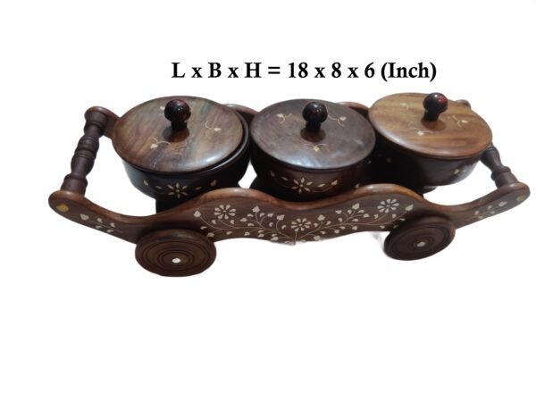 Handcrafted Wooden Dry Fruit Container with Decorative Cart – Traditional Serving Set & Gift - Image 7