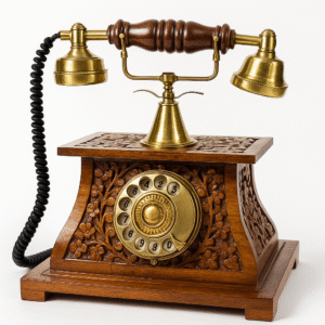 Vintage Brass and Wood Rotary Telephone