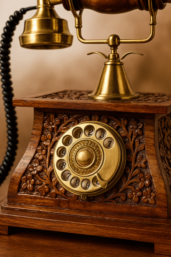Vintage Brass and Wood Rotary Telephone (Dummy) – Exclusive Handcrafted Antique-Style Desk Décor - Image 4
