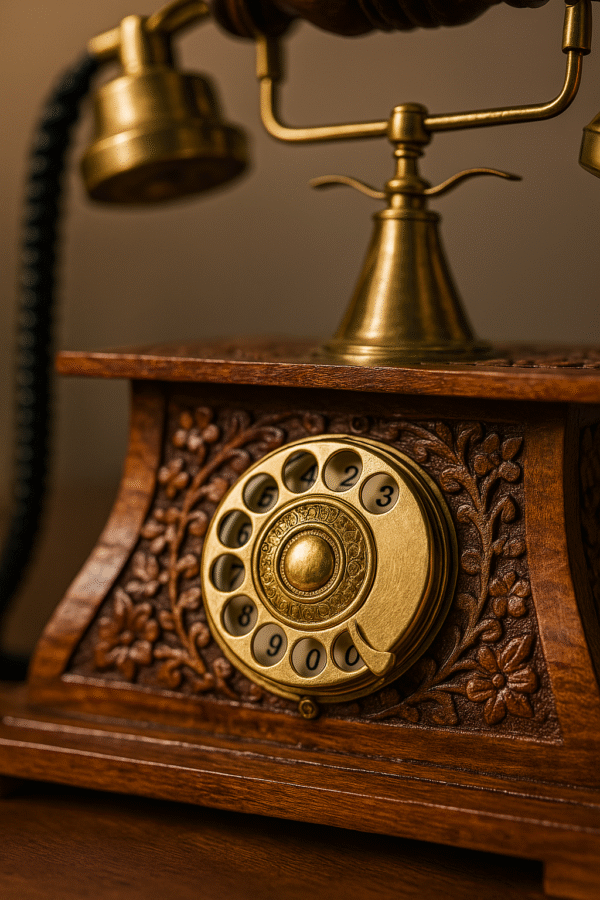 Vintage Brass and Wood Rotary Telephone (Dummy) – Exclusive Handcrafted Antique-Style Desk Décor - Image 3