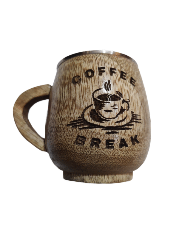 Handcrafted Wooden Coffee Mug – “Coffee Break” Design | Eco-Friendly Gift & Home Décor Showpiece - Image 4