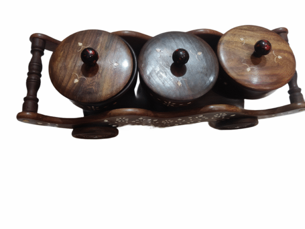 Handcrafted Wooden Dry Fruit Container with Decorative Cart – Traditional Serving Set & Gift - Image 3