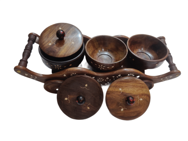 Handcrafted Wooden Dry Fruit Container with Decorative Cart – Traditional Serving Set & Gift - Image 5
