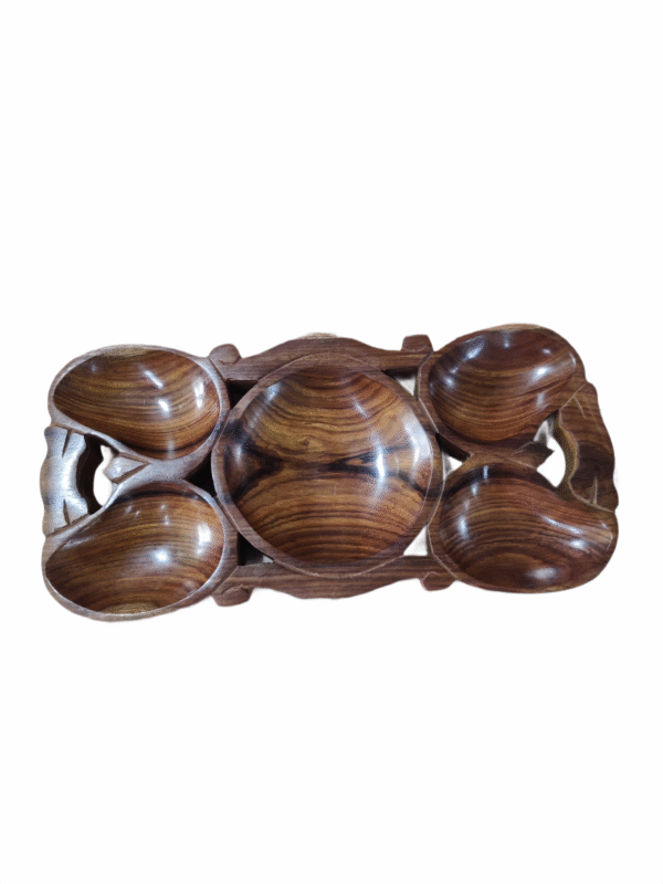 Exclusive Handcrafted Wooden Serving Tray with Carved Compartments – 550g | 30x14.5x2.5 cm - Image 3