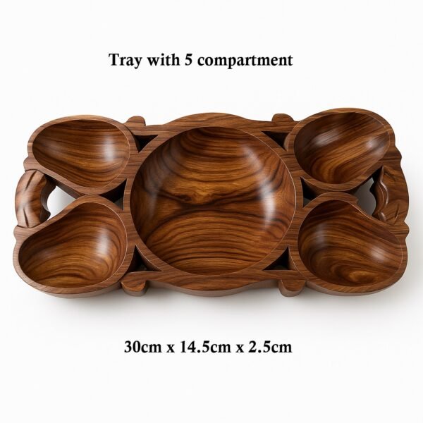 Exclusive Handcrafted Wooden Serving Tray with Carved Compartments – 550g | 30x14.5x2.5 cm - Image 4