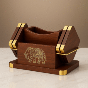 Wooden Desk Organizer with Brass Inlay
