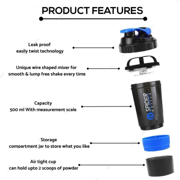 Best Quality Spider Shaker Bottle for Gym & Fitness - High-Grade Protein Mixer with Measurement Unit (24 CM) - Image 3