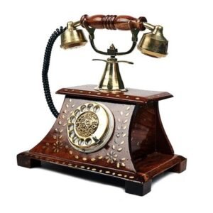Vintage Wooden Rotary Phone Brass Showpiece